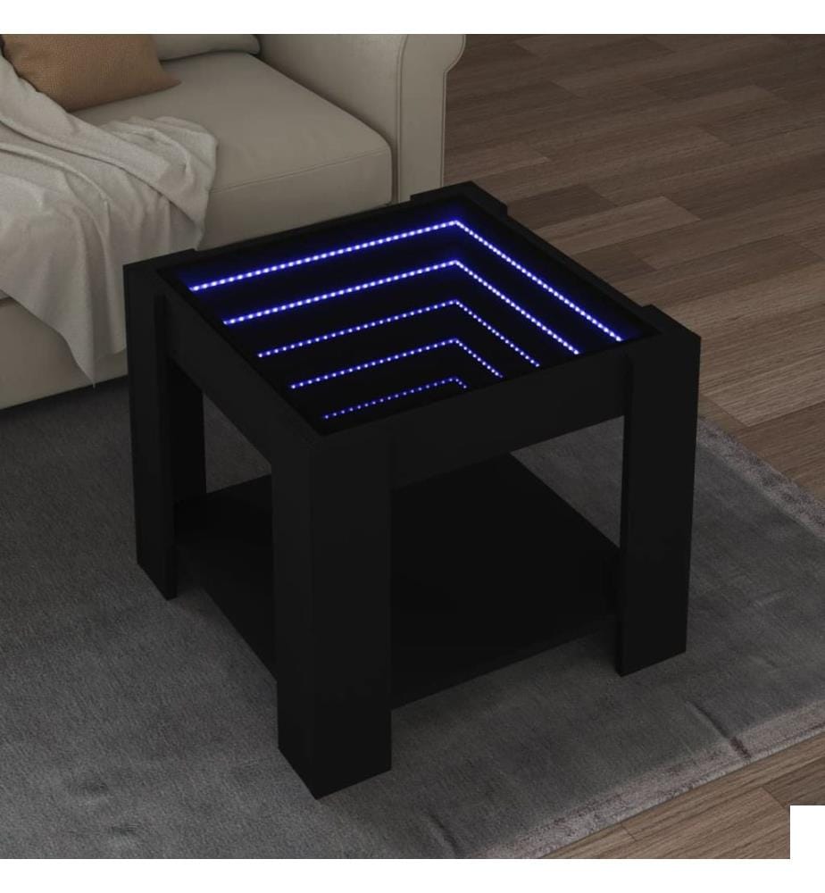 Table basse avec LED noir 53x53x45 cm bois d'ingénierie
