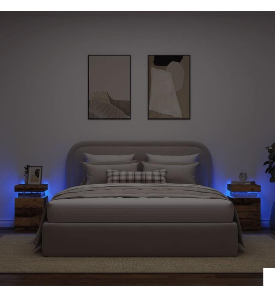Tables de chevet avec LED 2 pcs vieux bois bois d'ingénierie