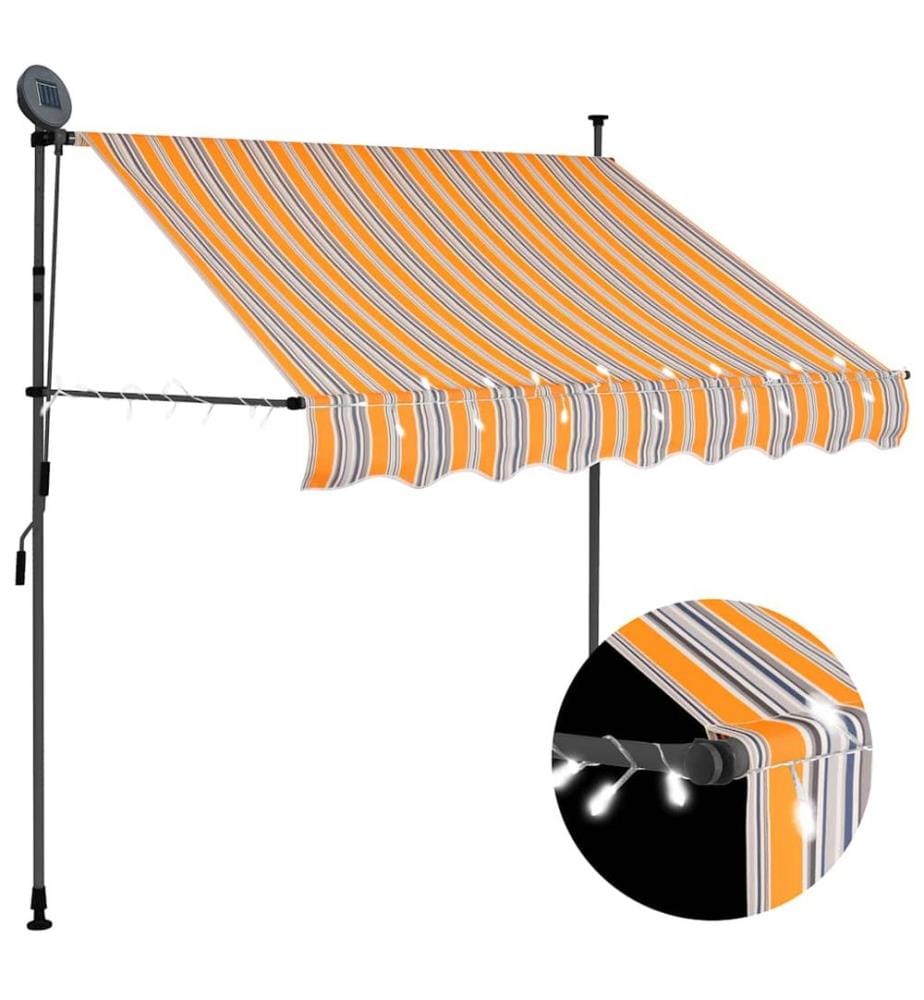 Auvent manuel rétractable avec LED 150 cm Jaune et bleu