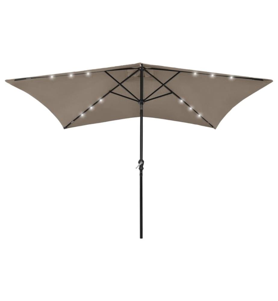 Parasol de jardin avec LED et mât en acier taupe 2x3 m