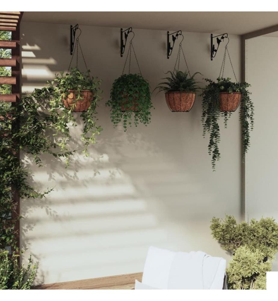 Supports de panier suspendu avec jardinières 4 pcs noir acier