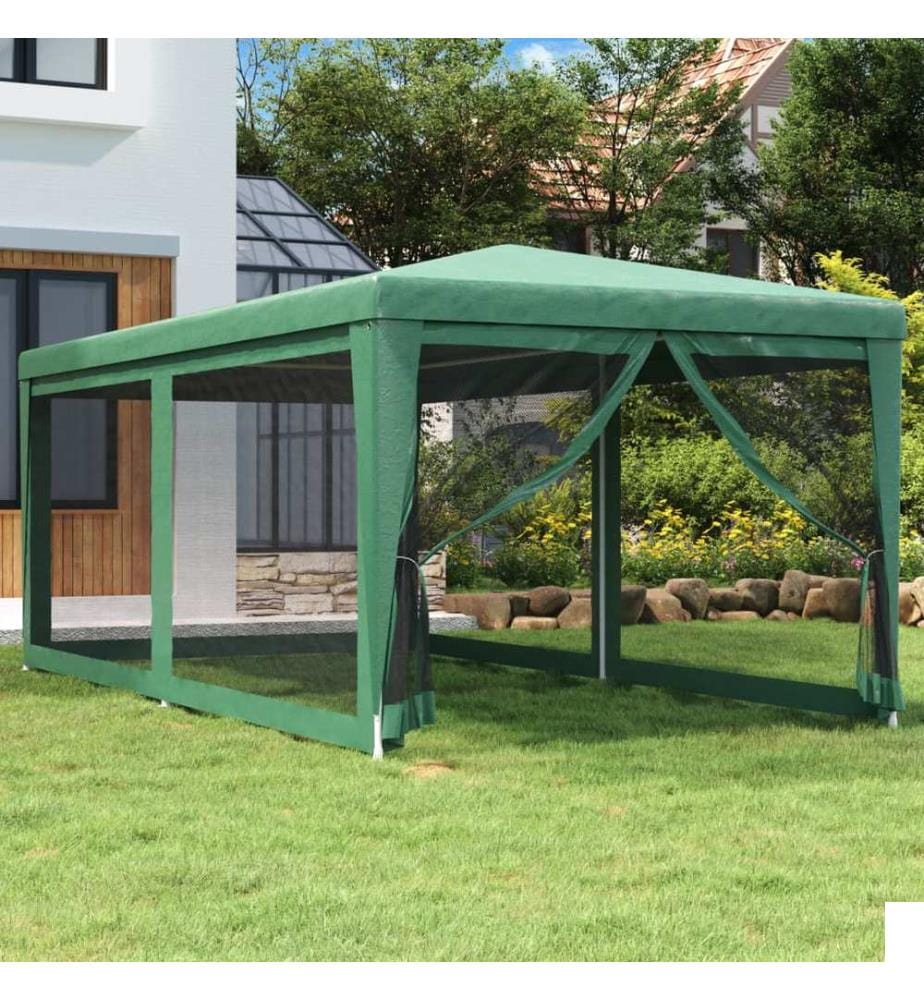 Tente de fête avec 4 parois latérales en maille Vert 3x6 m PEHD
