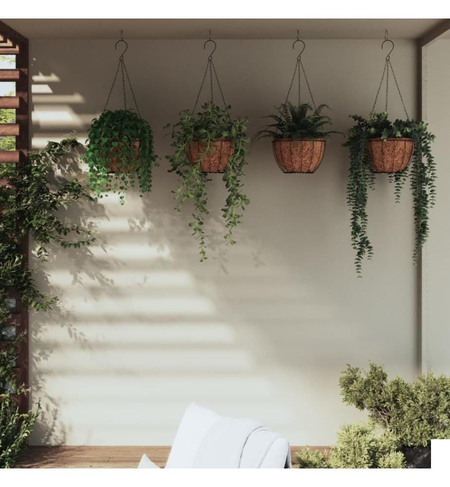 Jardinières suspendues 4 pcs avec doublure coco Noir Ø 40x63 cm