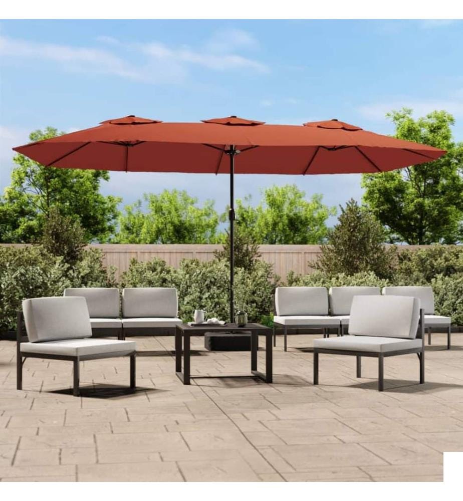 Parasol de jardin à double tête avec LED terre cuite 449x265 cm