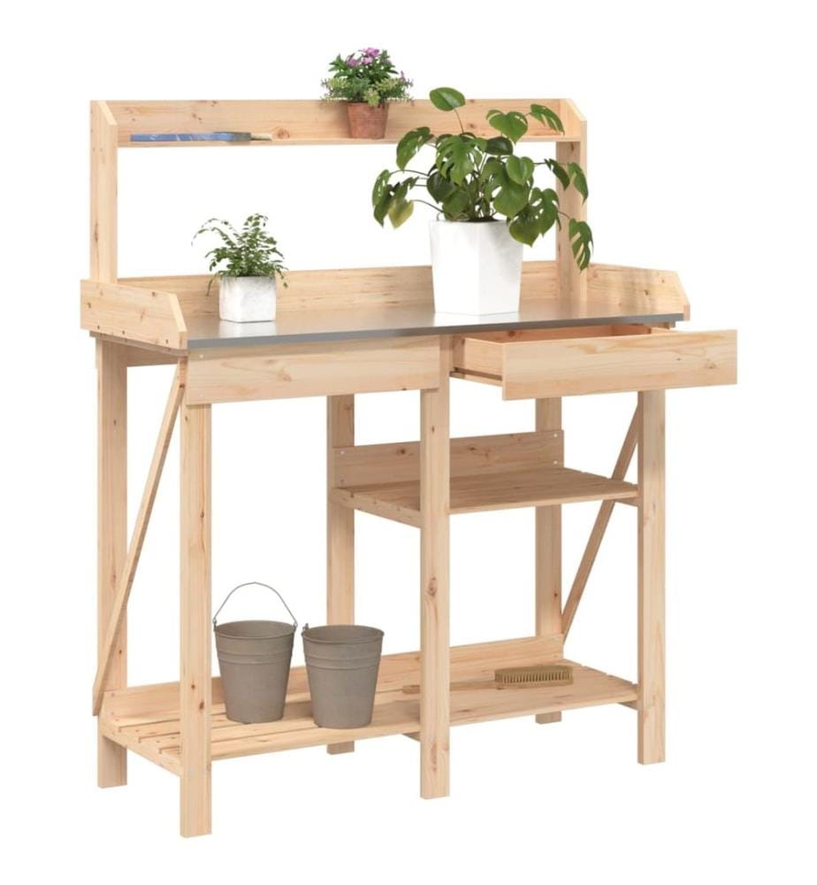 Banc de rempotage avec étagères bois massif de sapin
