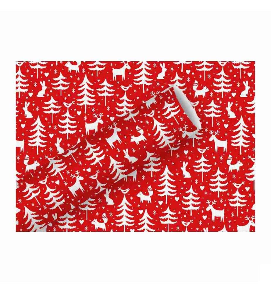 Braun + Company Papier cadeau Forest Friends 200 x 70 cm, rouge