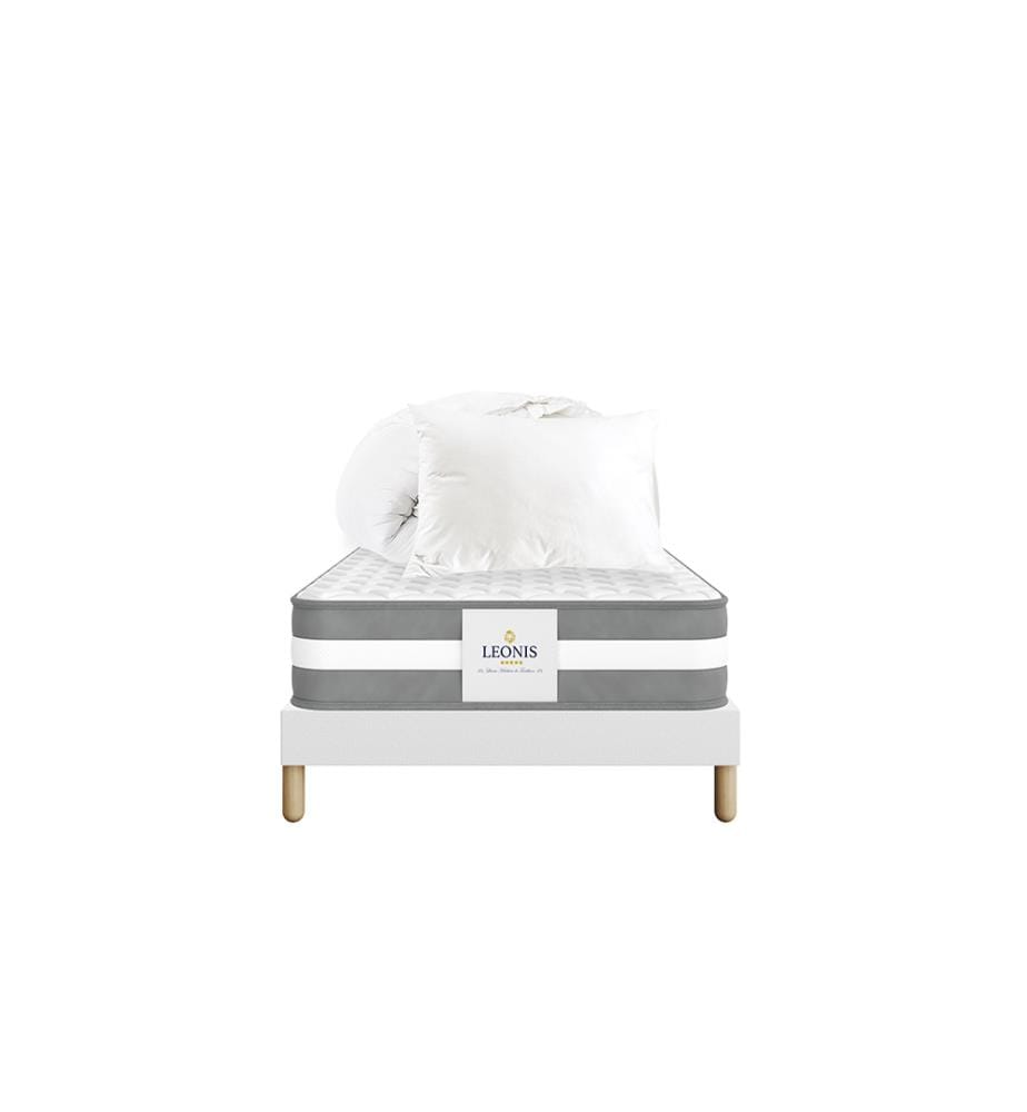 Pack Leon Matelas + Sommier 90 x 190 + 1 Oreiller 60 x 40 + 1 duvet 140 x 200 cm - Hauteur 22 cm