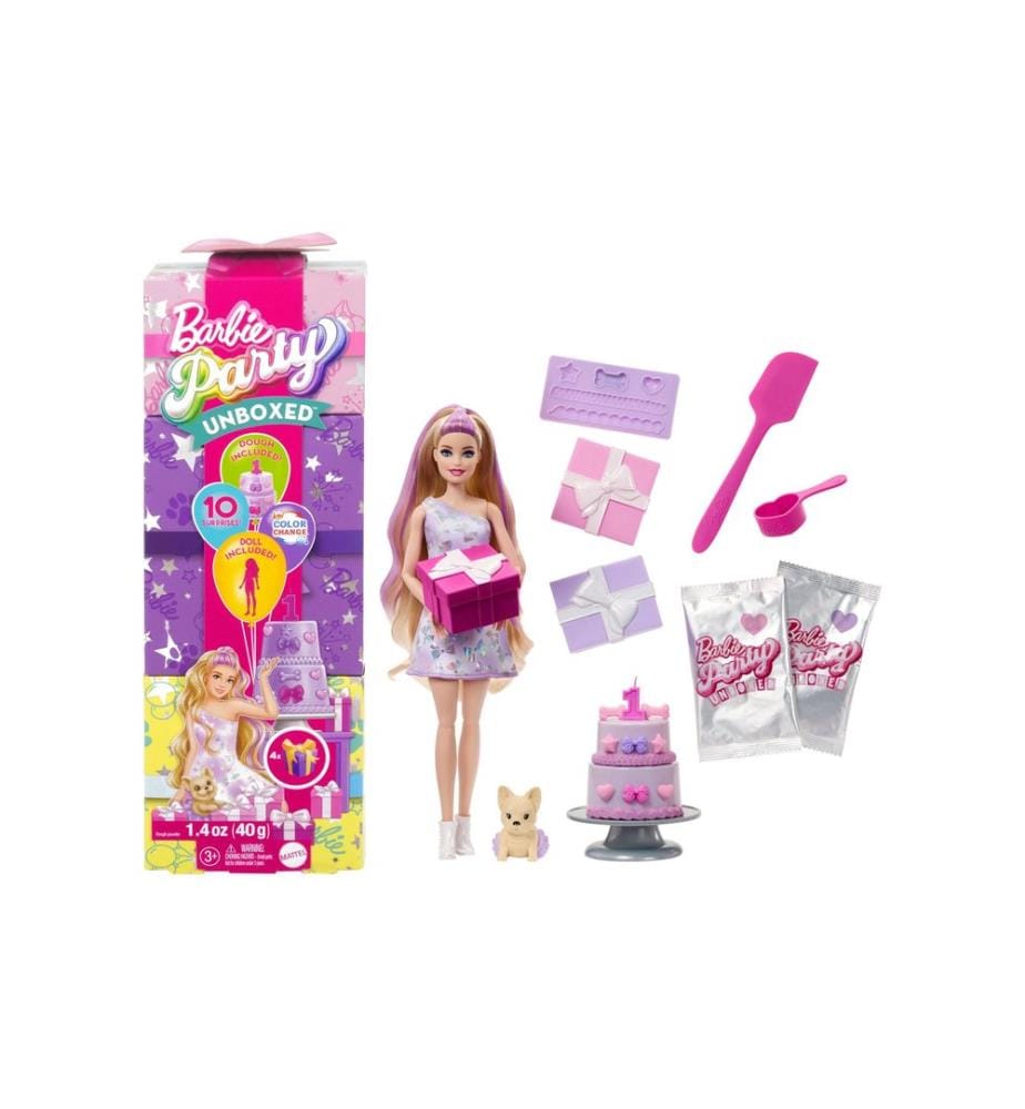 BARBIE - Ensemble de jeu Fête déstructurée Pet Birthday Lila