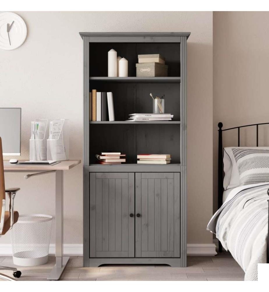 Bibliothèque BODO gris 80 x 40 x 172 cm bois de pin massif