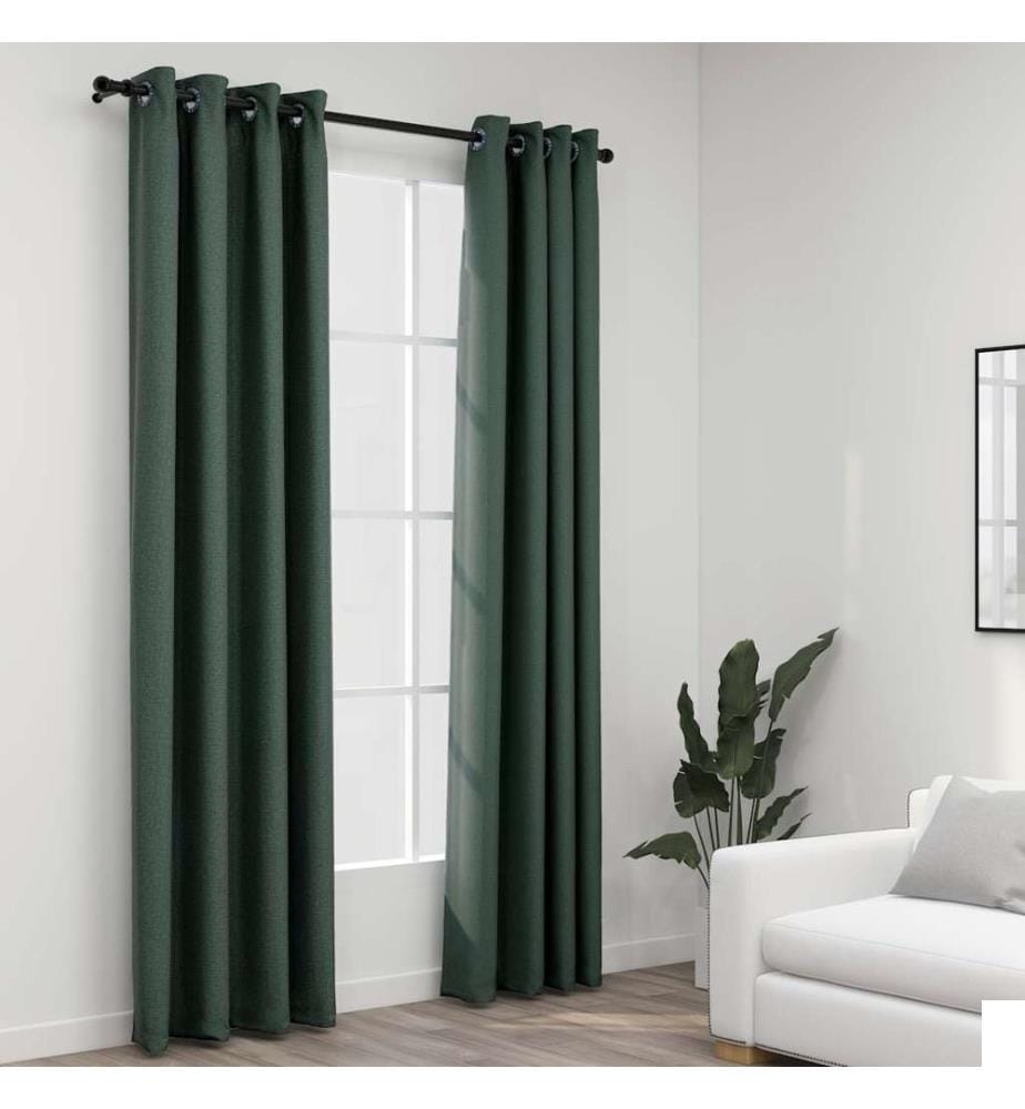 Rideaux occultants Aspect lin avec illets 2 pcs Vert 140x245cm