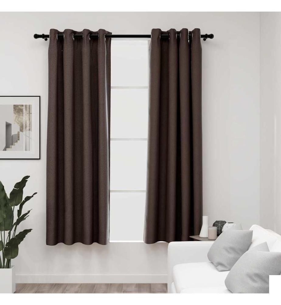 Rideaux occultants Aspect lin avec illets 2pcs Taupe 140x175cm