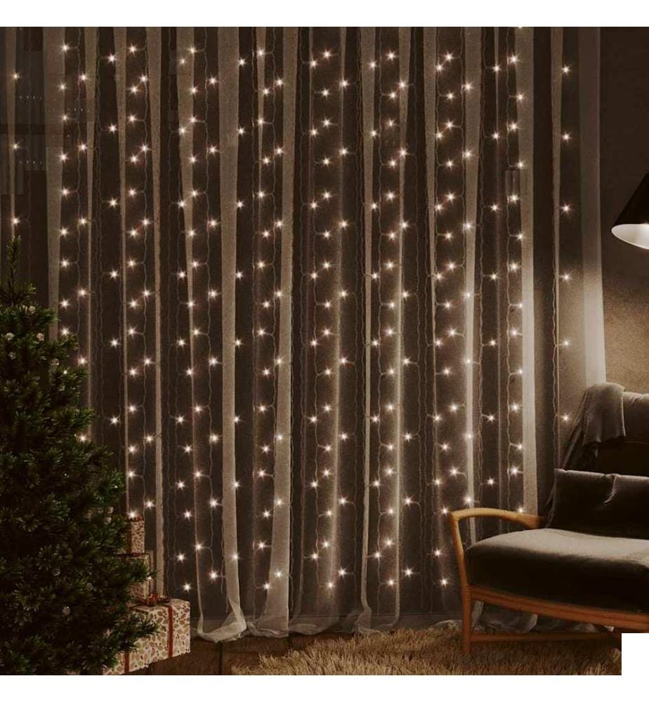 Rideaux lumineux à LED 3x3 m 300 LED Blanc chaud 8 fonctions