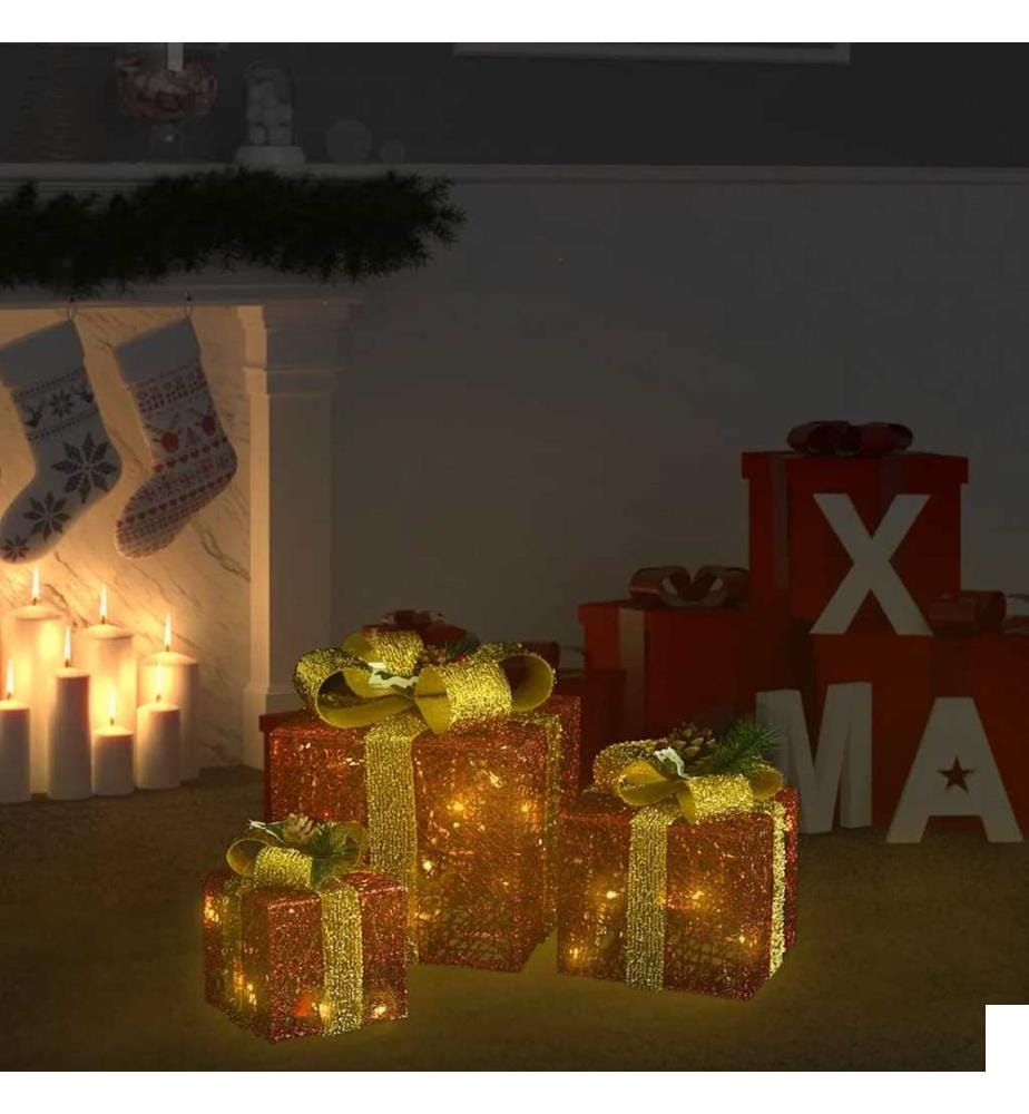 Boîtes-cadeaux de Noël décoratives 3 pcs Extérieur Intérieur