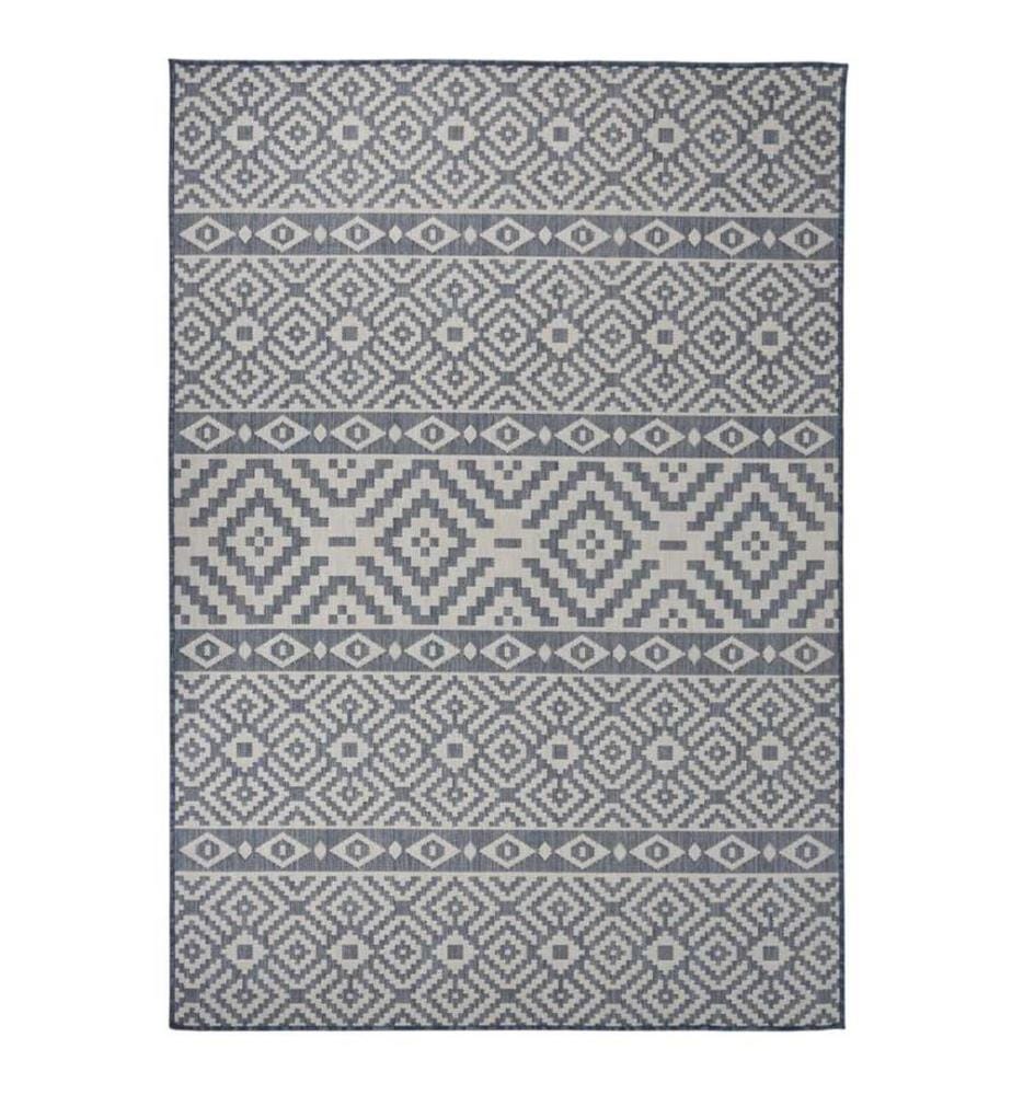 Tapis à tissage plat d'extérieur 160x230 cm Rayures bleues