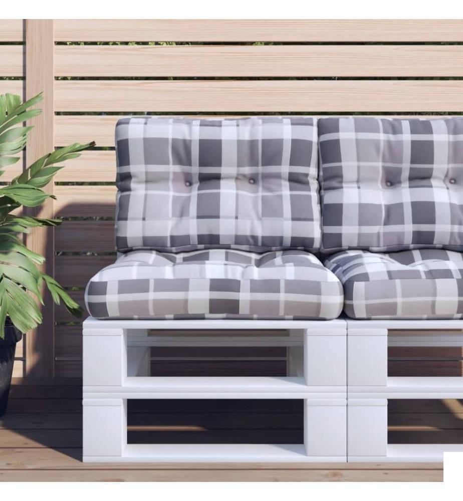 Coussins de palette lot de 2 motif à carreaux gris tissu