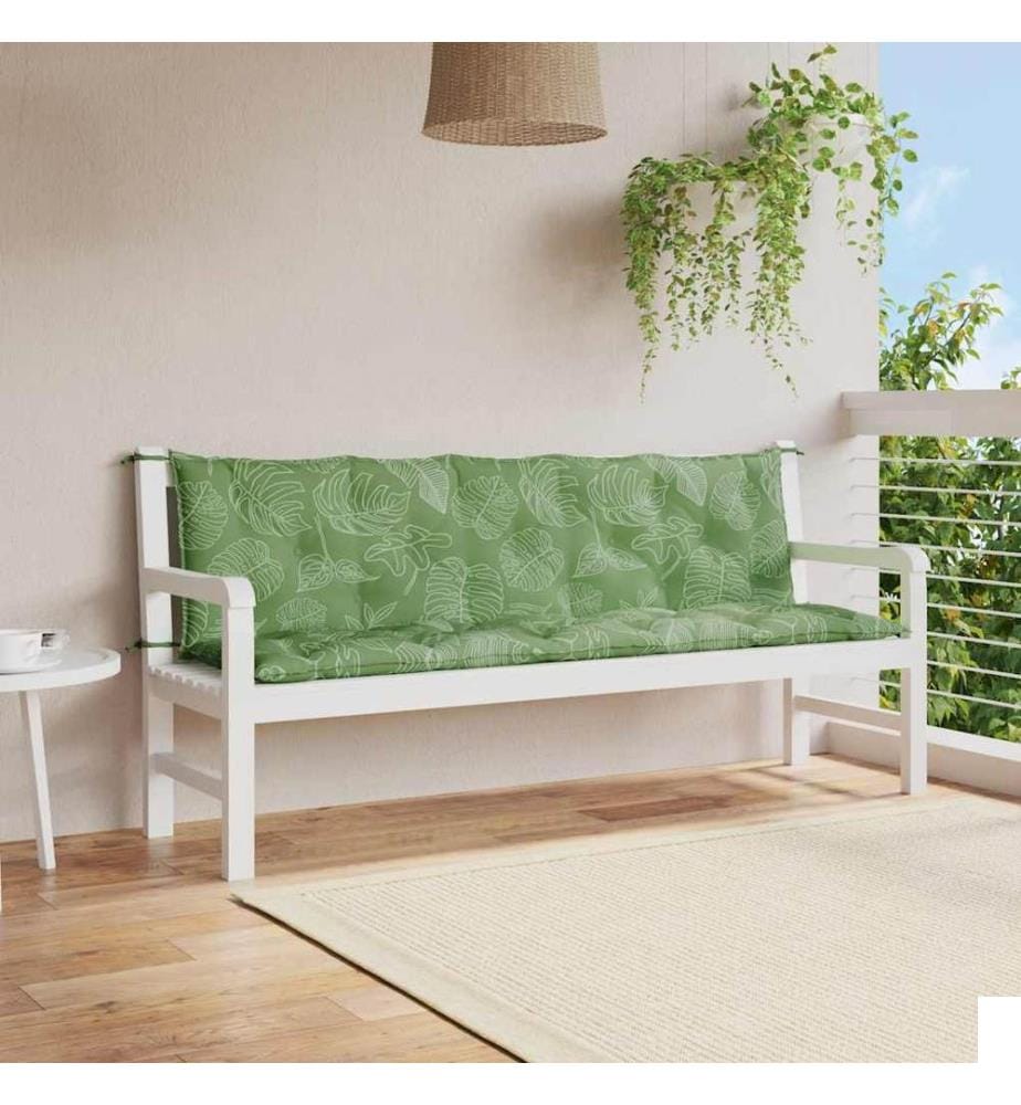 Coussins de banc jardin lot de 2 motif de feuilles tissu Oxford