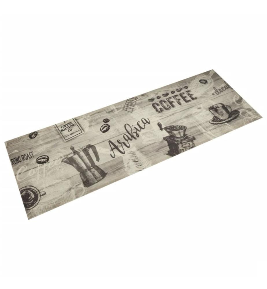 Tapis de cuisine lavable imprimé café gris 60x180 cm velours
