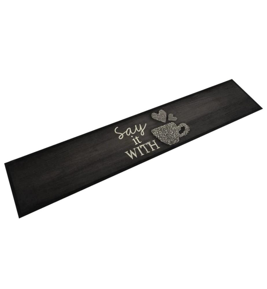 Tapis de cuisine lavable imprimé tasse noir 60x300 cm velours