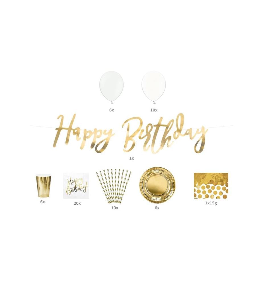 PARTYDECO - Kits de fête Birthday gold 7 pièces, or