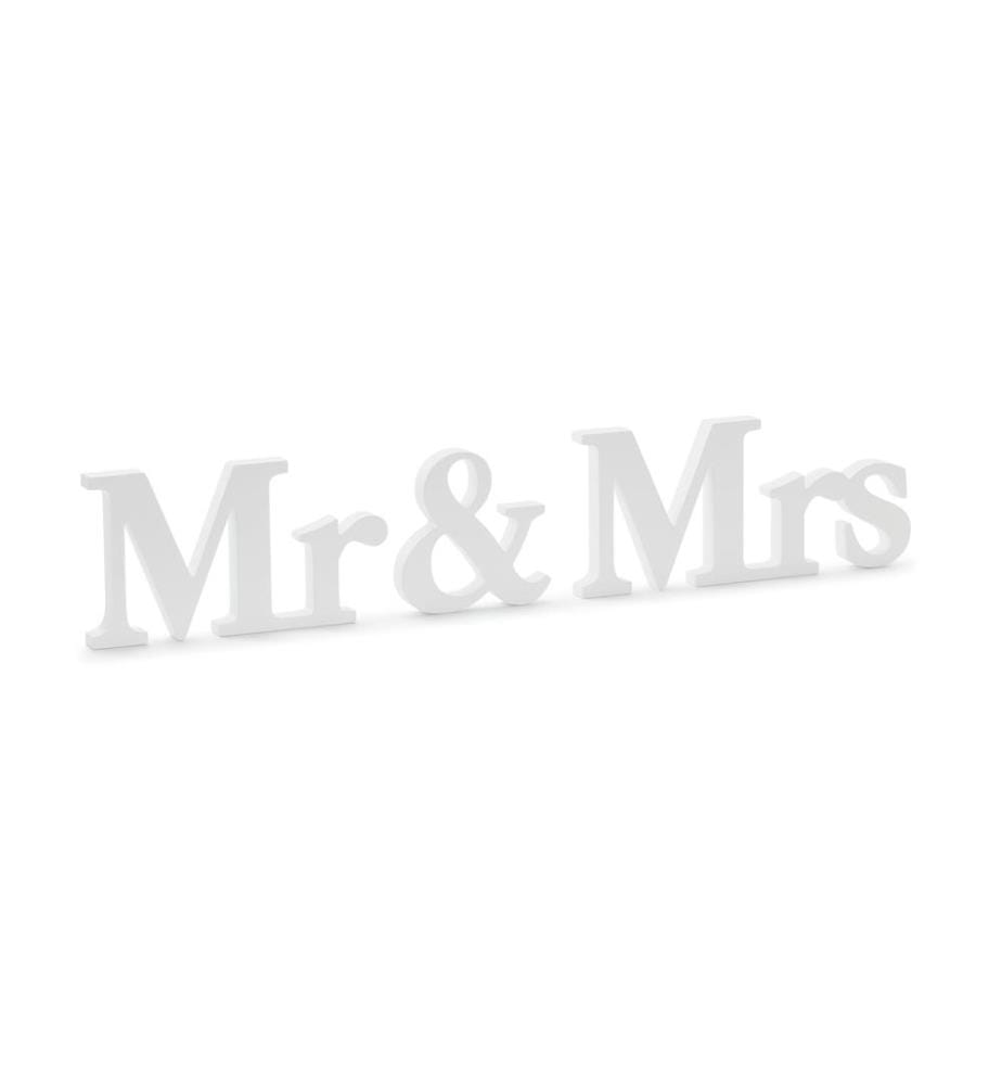 PARTYDECO - Accessoires de mariage Police en bois Mr & Mrs 50 x 9.5 cm, blanc