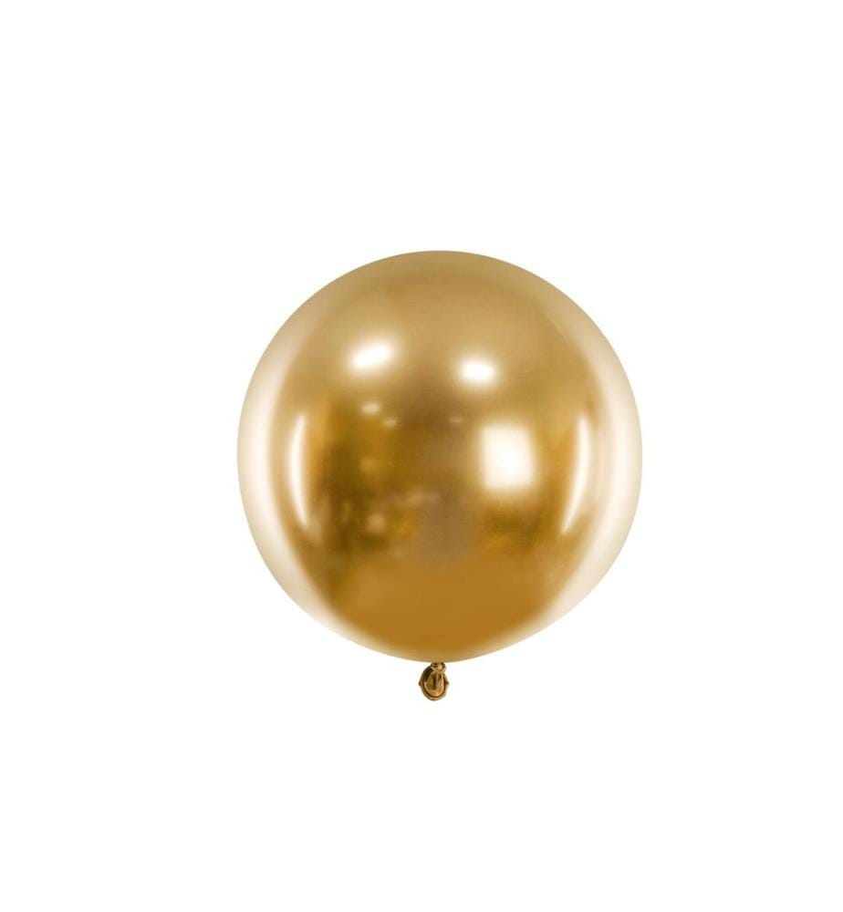 PARTYDECO - Ballon de baudruche Rond Glossy 60 cm, Doré