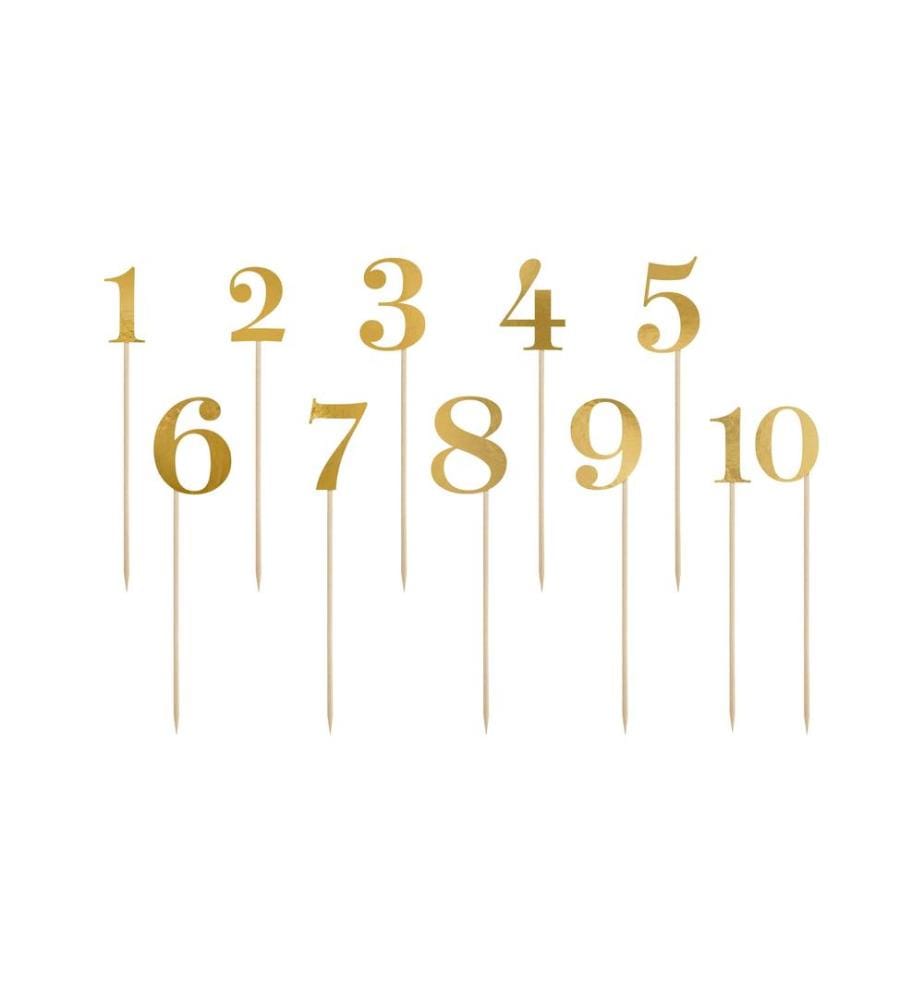 PARTYDECO - Marque-place de table Numéros 26.5 cm, 10 pièces, papier miroir, or