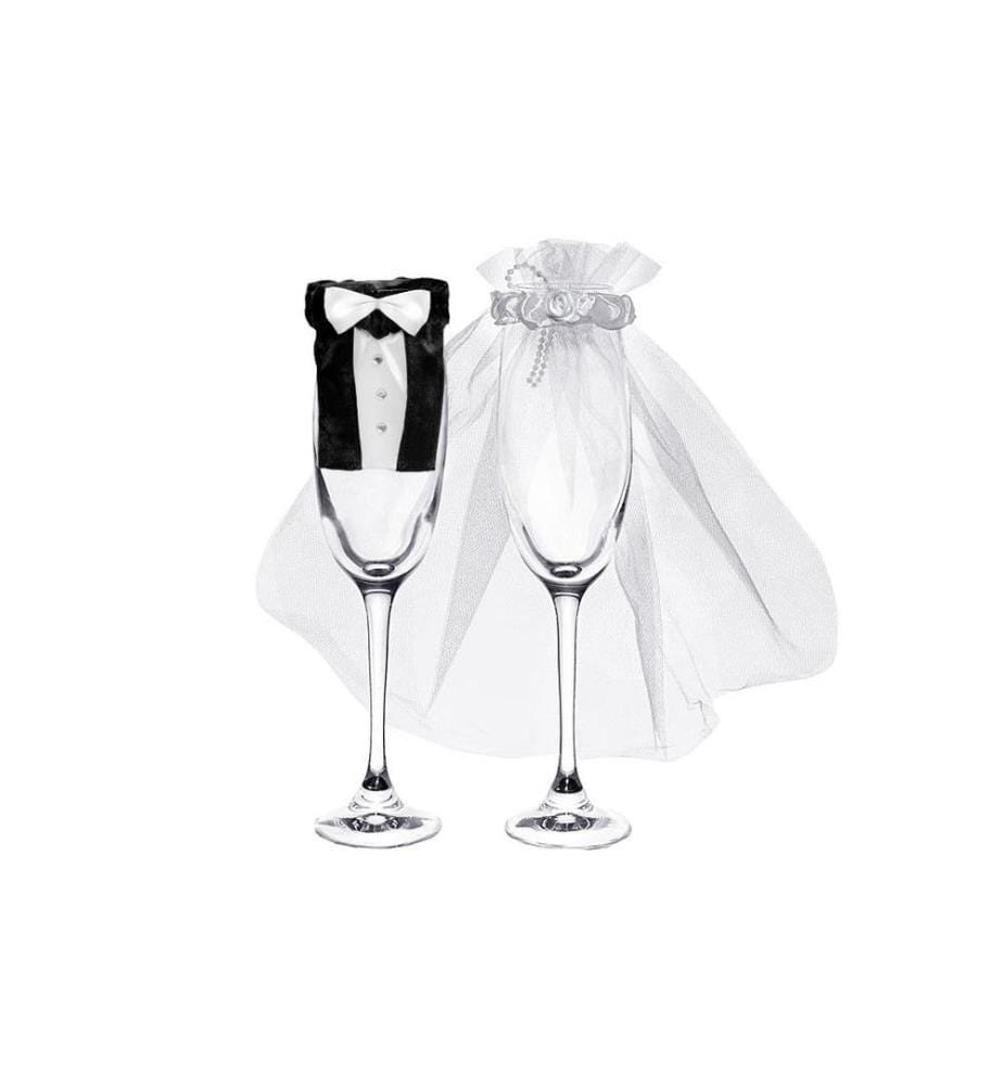 PARTYDECO - Accessoires de mariage Décoration pour les verres, blanc/noir