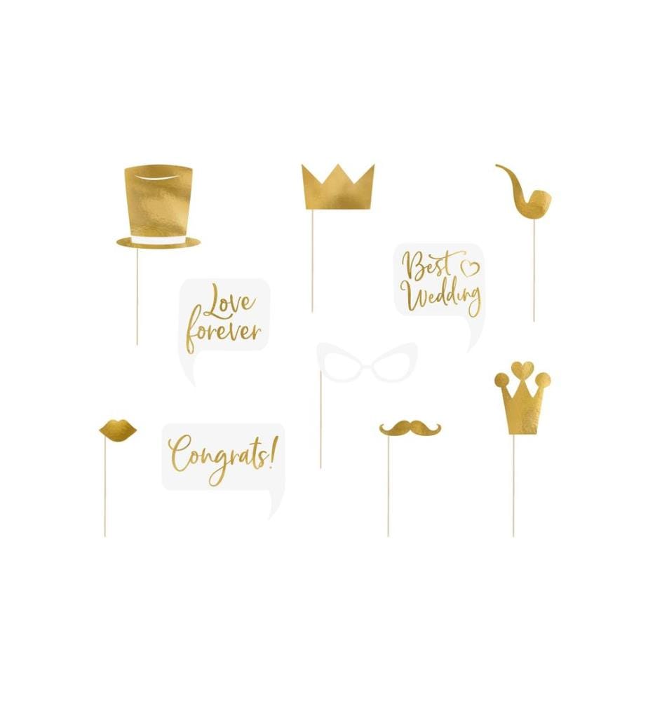 PARTYDECO - Accessoires de mariage Photo Booth Wedding Set 10 pièces, or