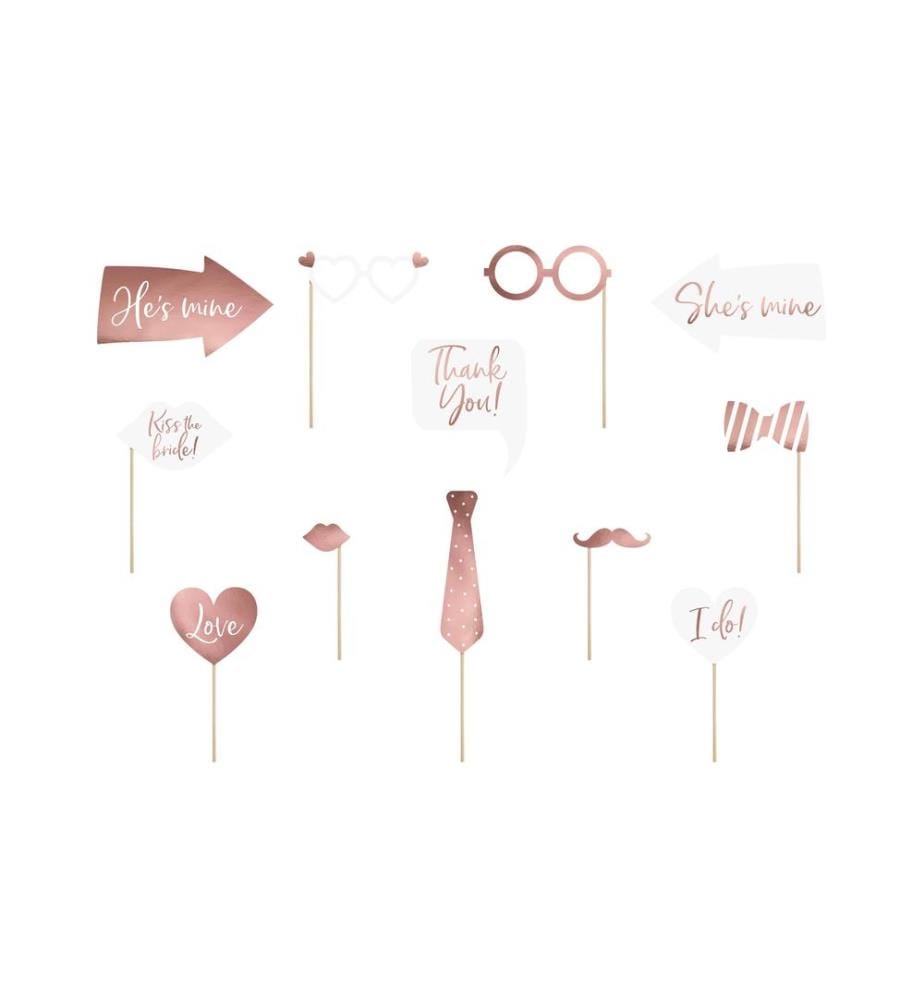 PARTYDECO - Accessoires de mariage Kit Photo Booth 12 pièces, or rose