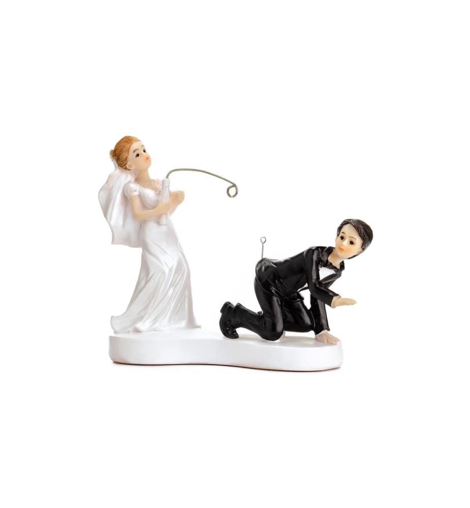 PARTYDECO - Topper pour gâteau Figure Bride and Groom Fishing blanc/noir