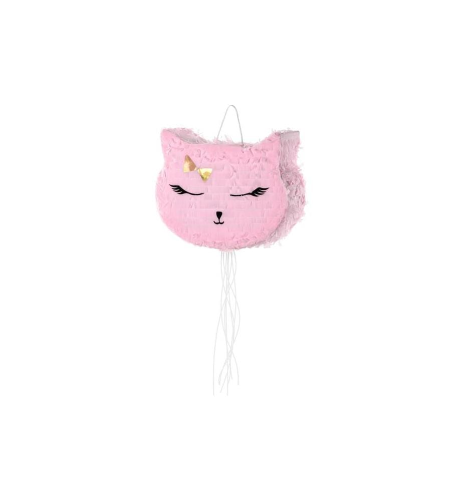PARTYDECO - Piñata Chat, 35 x 27 x 9 cm, Rose, 1 pièce