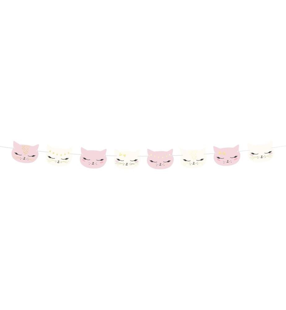 PARTYDECO - Guirlande Chat 1.4 m, Rose/Blanc