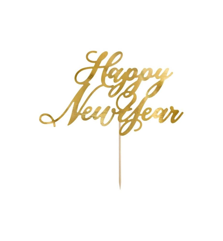 PARTYDECO - Topper pour gâteau Happy New Year 1 Pièce/s, Doré