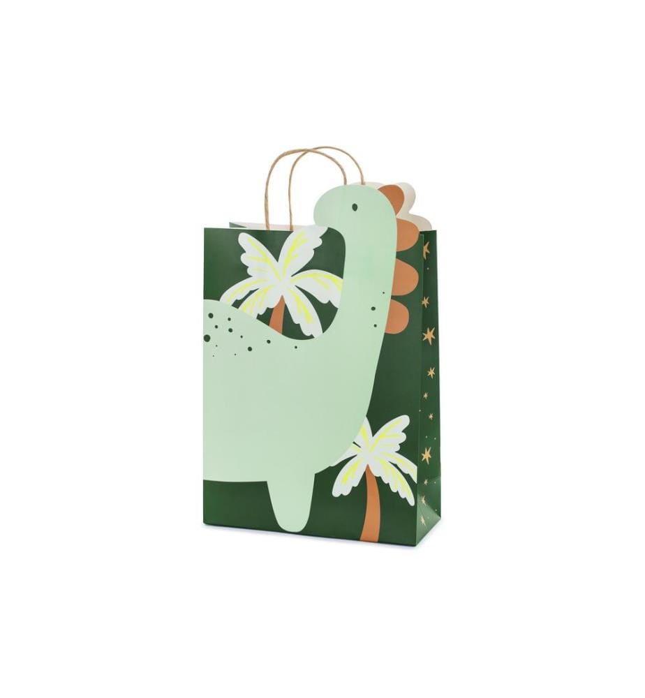 PARTYDECO - Sac cadeau Dinosaures 10 x 24 x 37 cm, Vert