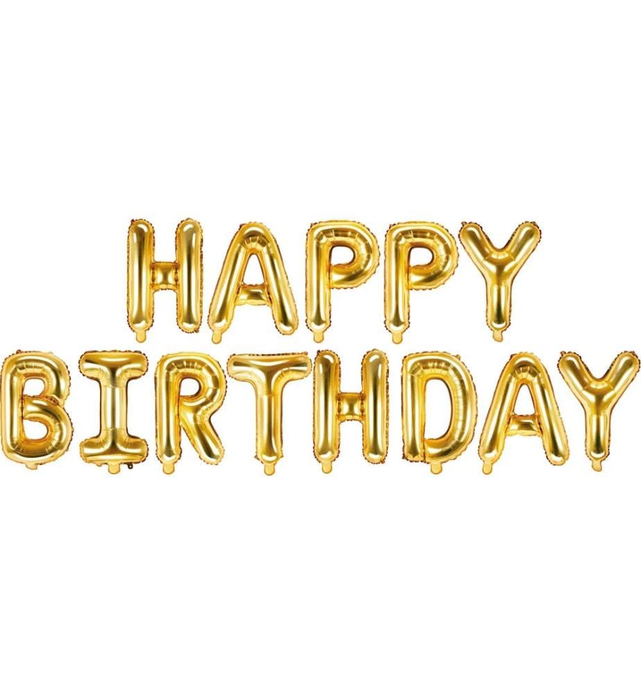 PARTYDECO - Ballon en aluminium Happy Birthday 340 x 35 cm, Doré