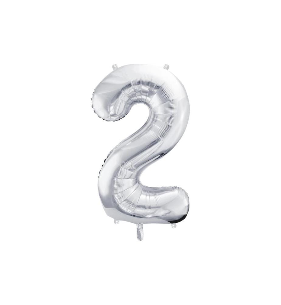 PARTYDECO - Ballon en aluminium Chiffre 2 grand 86 cm, argent, 1 pièce