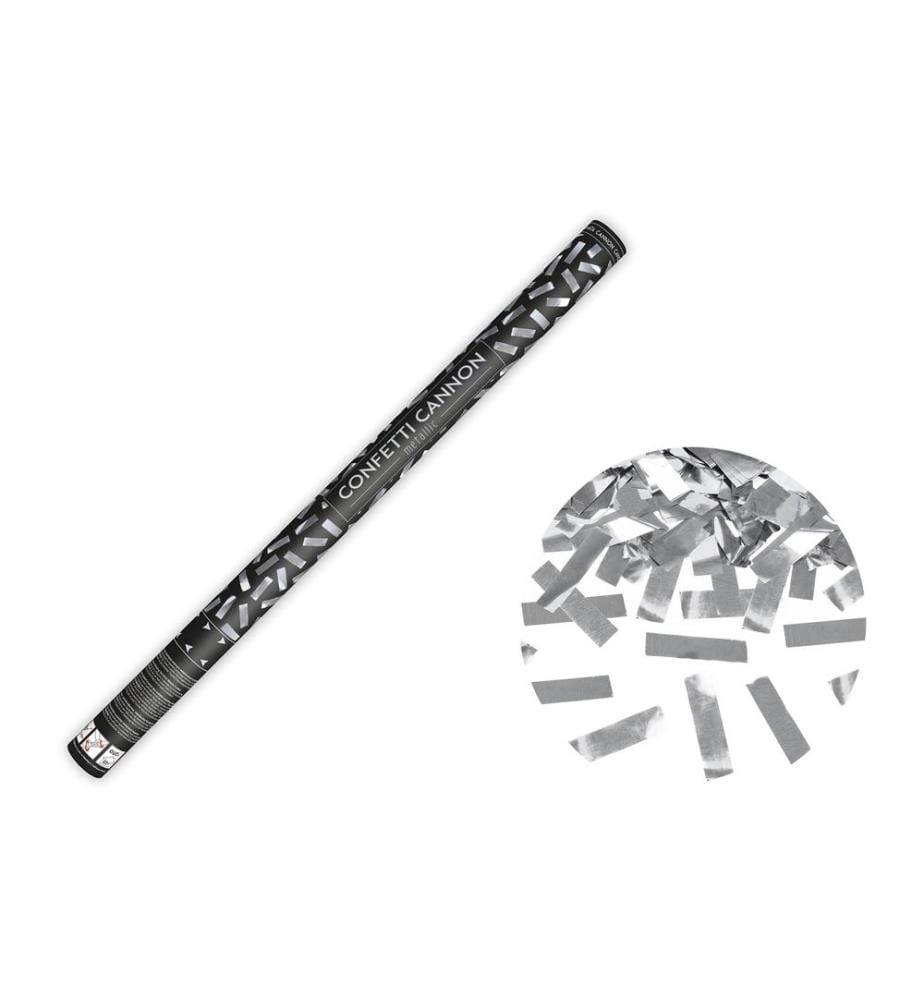 PARTYDECO - Décoration à éparpiller Canon à confettis rayures argent, 80 cm