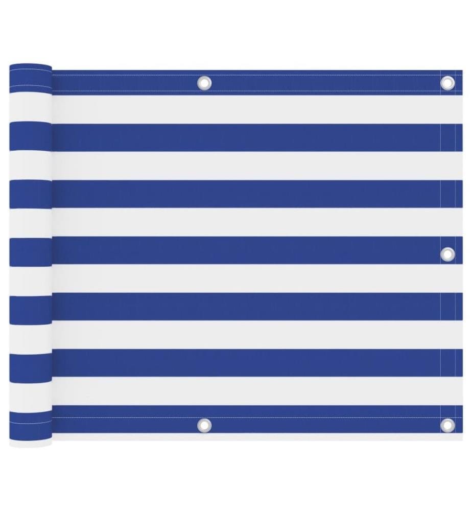 Écran de balcon Blanc et bleu 75x500 cm Tissu Oxford