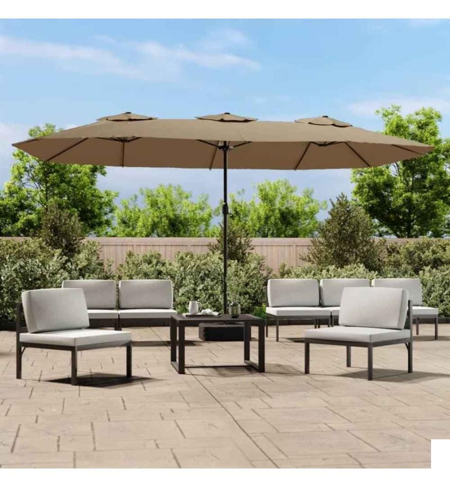 Parasol à double tête avec LED taupe 449x245 cm