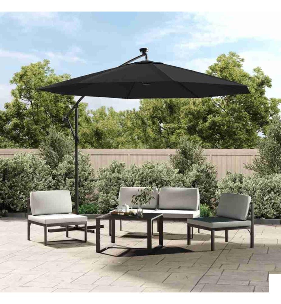 Parasol déporté à LED et mât en acier 300 cm Noir