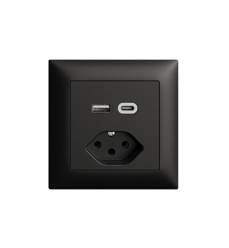 FELLER - EDIZIOdue Prise de courant 1x USB A, 1x USB C 3 A, 15 W, Noir