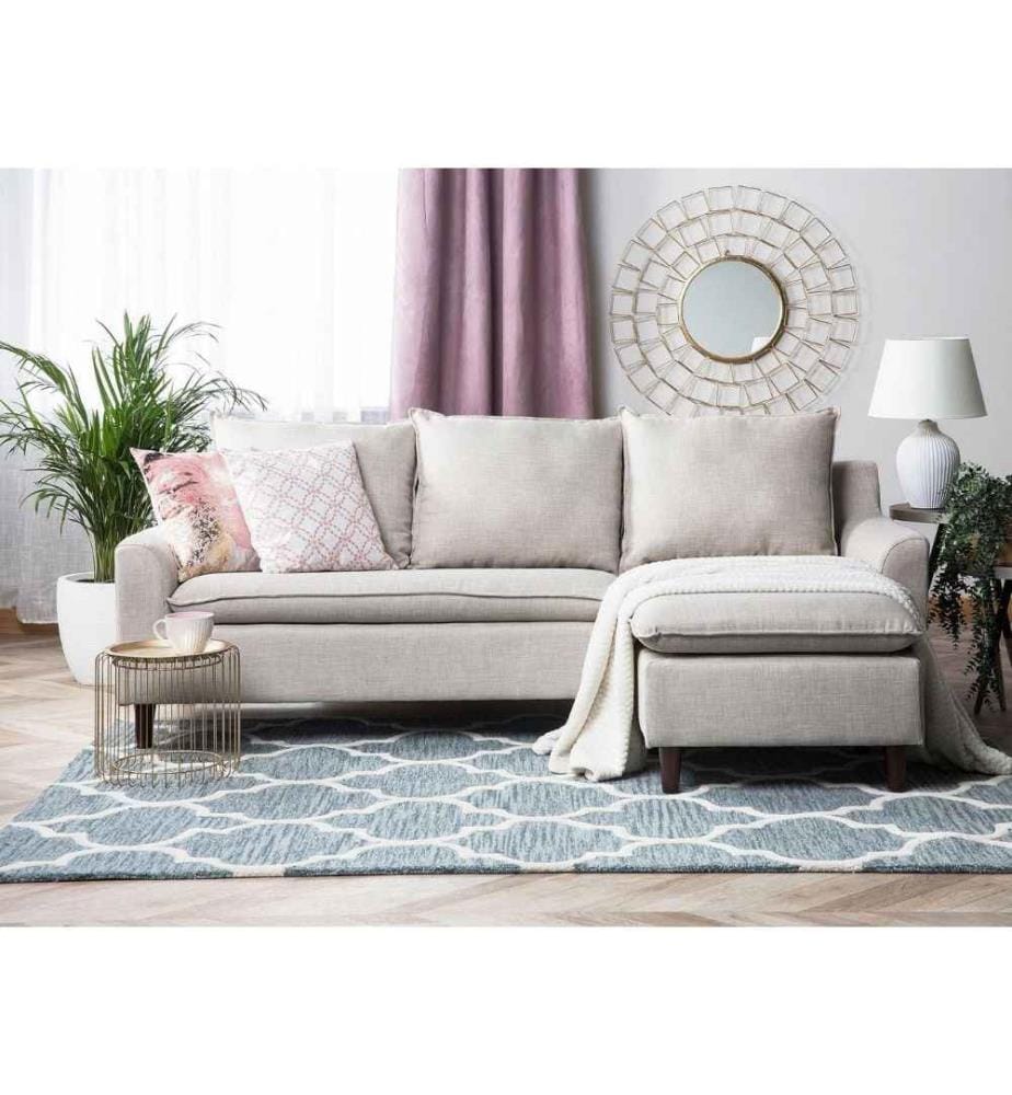 Canapé d'angle 3 places ELVENES Tissu Beige clair Côté droit