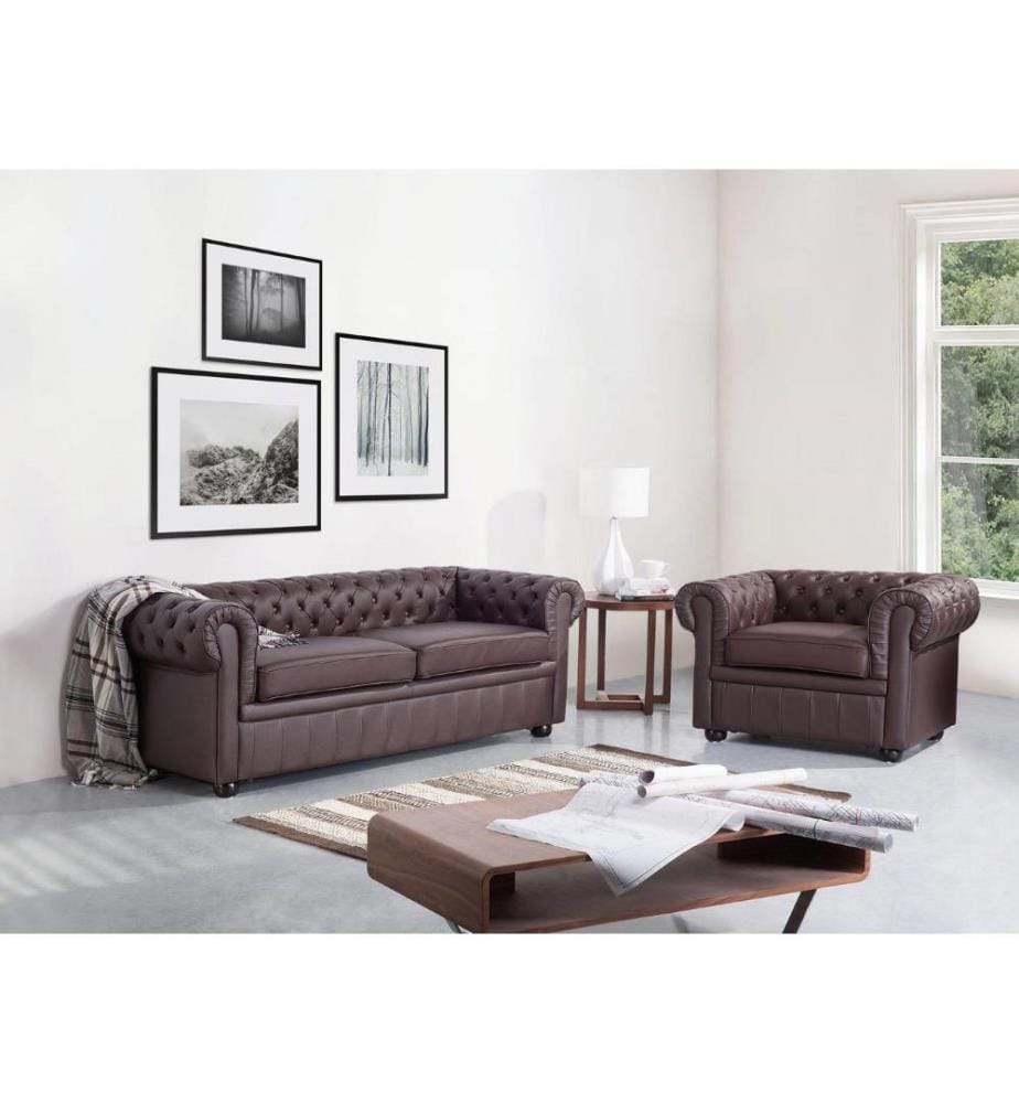 Canapé 3 places CHESTERFIELD Cuir Marron