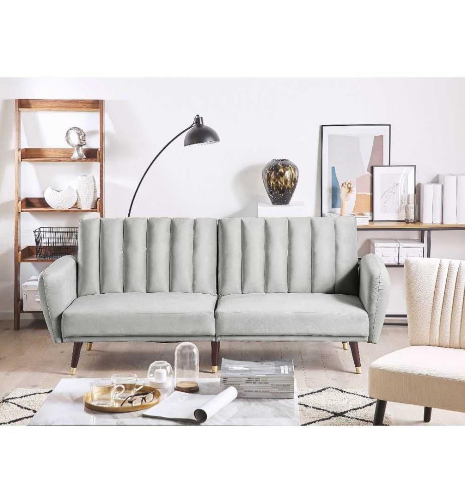 Canapé-lit 3 places VIMMERBY Velours Gris clair