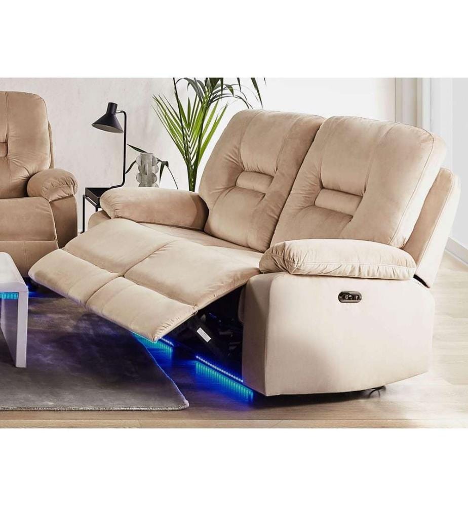 Canapé relax électrique 2 places BERGEN Velours Beige clair avec port USB