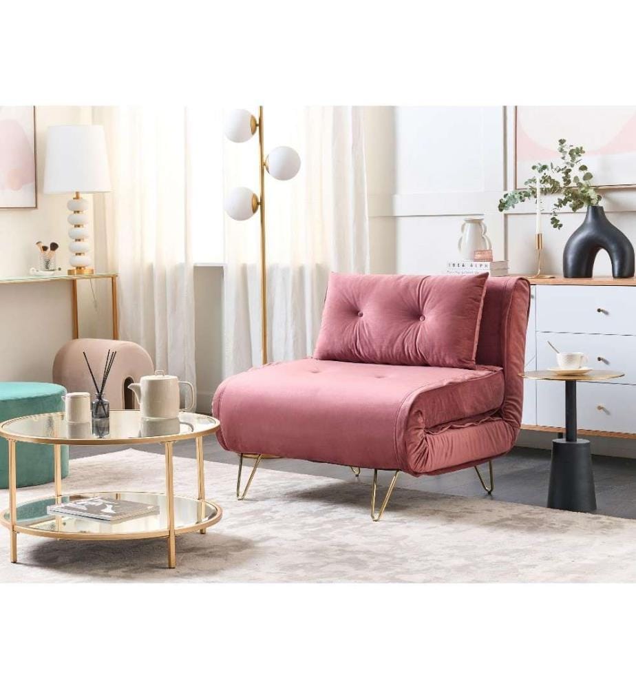 Fauteuil convertible VESTFOLD Velours Rose