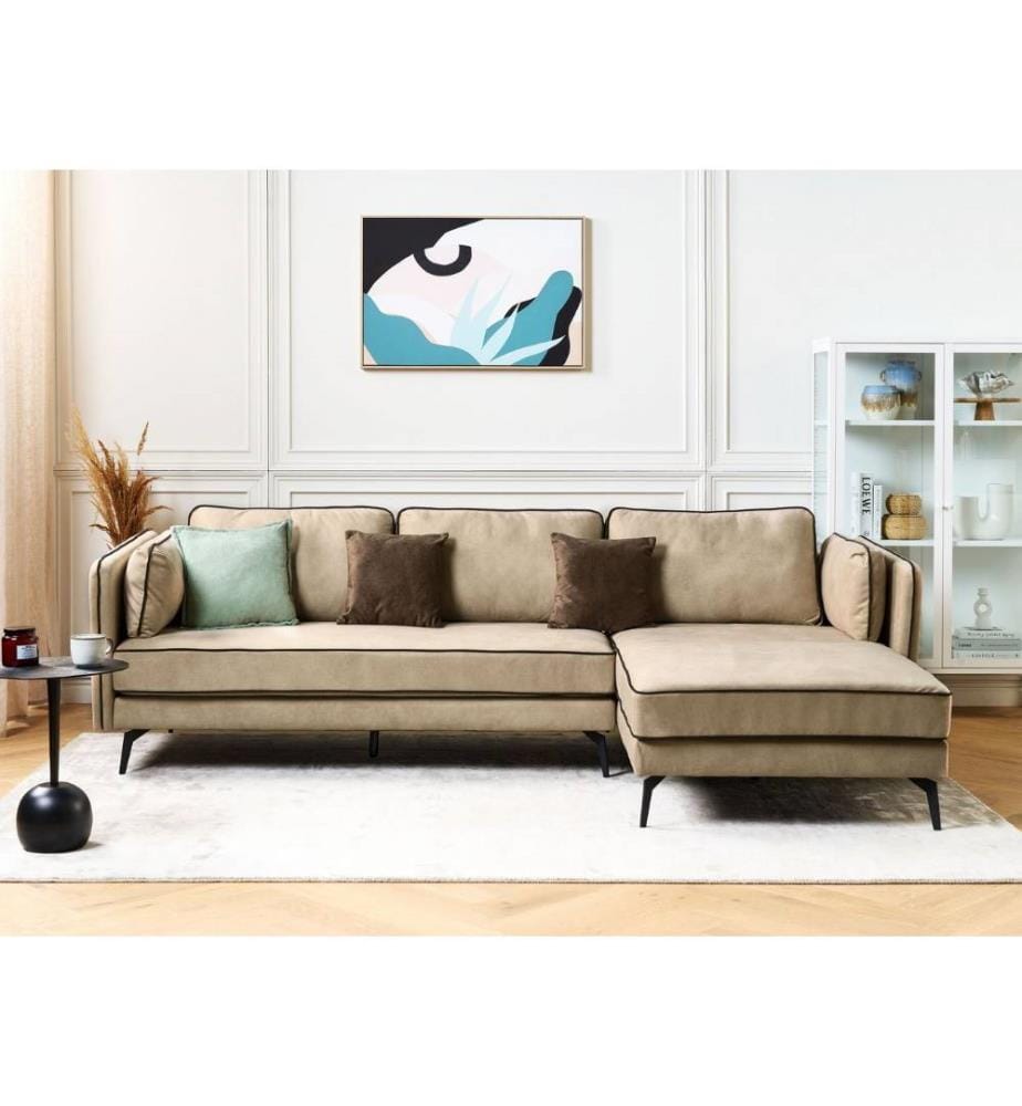 Canapé d'angle 3 places ALTAN Velours Beige Côté gauche