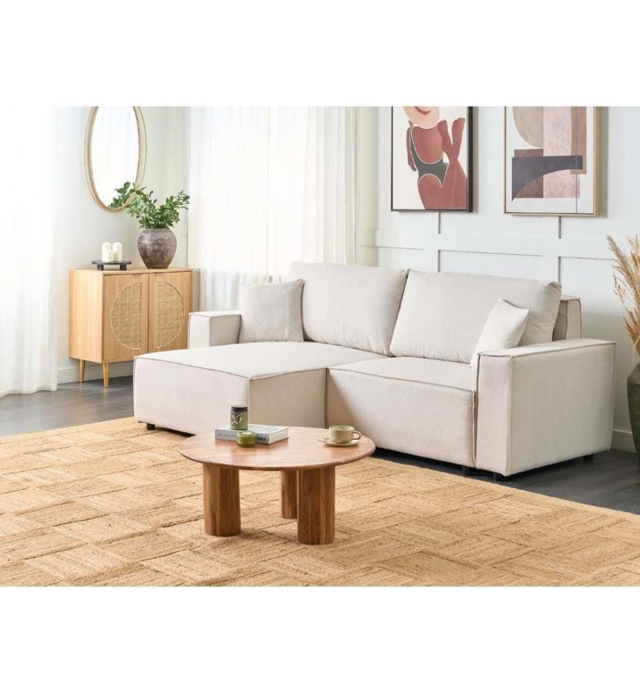 Canapé-lit 3 places KARILA Tissu Beige clair avec rangement Côté droit