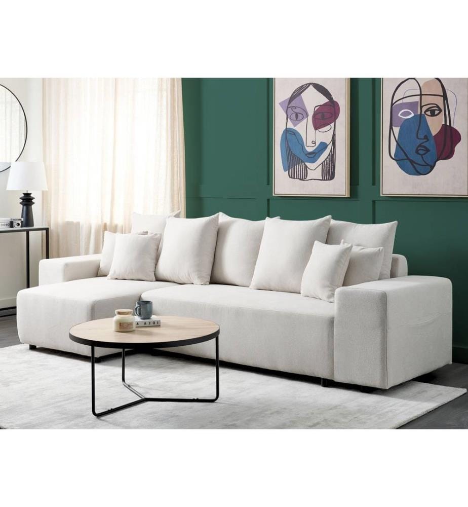 Canapé d'angle droit 3 places en tissu beige clair avec coussins supplémentaires Salon moderne