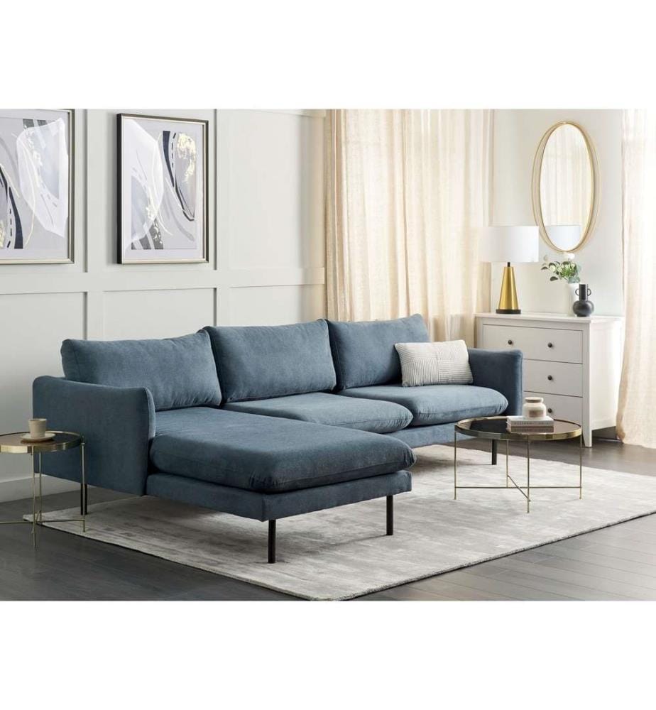 Canapé d'angle 4 places VINTERBRO Tissu chenille Bleu Côté droit